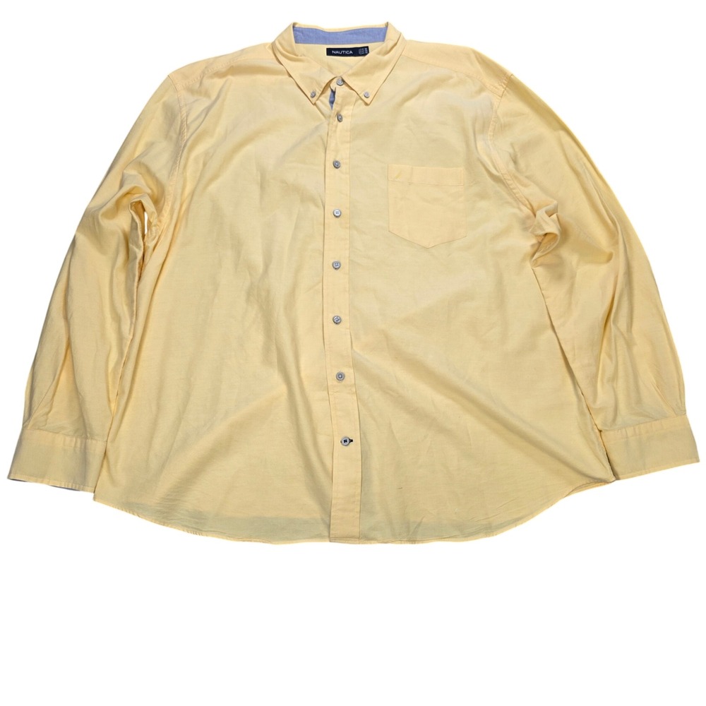 Nautica Button Down Oxford Shirt Men's Size 3XL Yellow Long Sleeve All Cotton